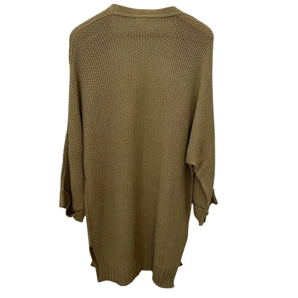 NINEXIS Tan Beige Chunky Knit Open Front Longline Cardigan Sweater Womens M - Picture 6 of 9